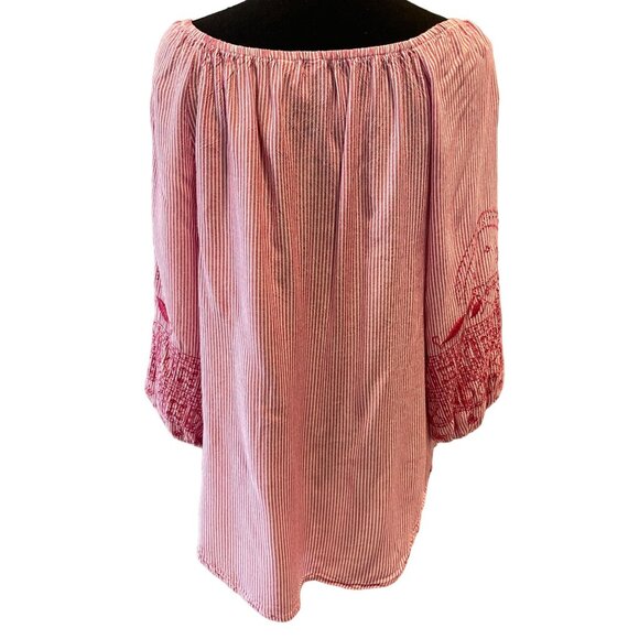 Ladies Medium embroidered striped tunic top boho festival cottage core - Picture 3 of 6
